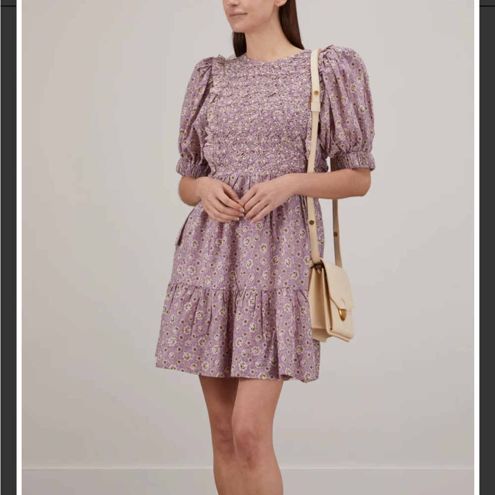Sea Smocked Puffed Sleeve Dress